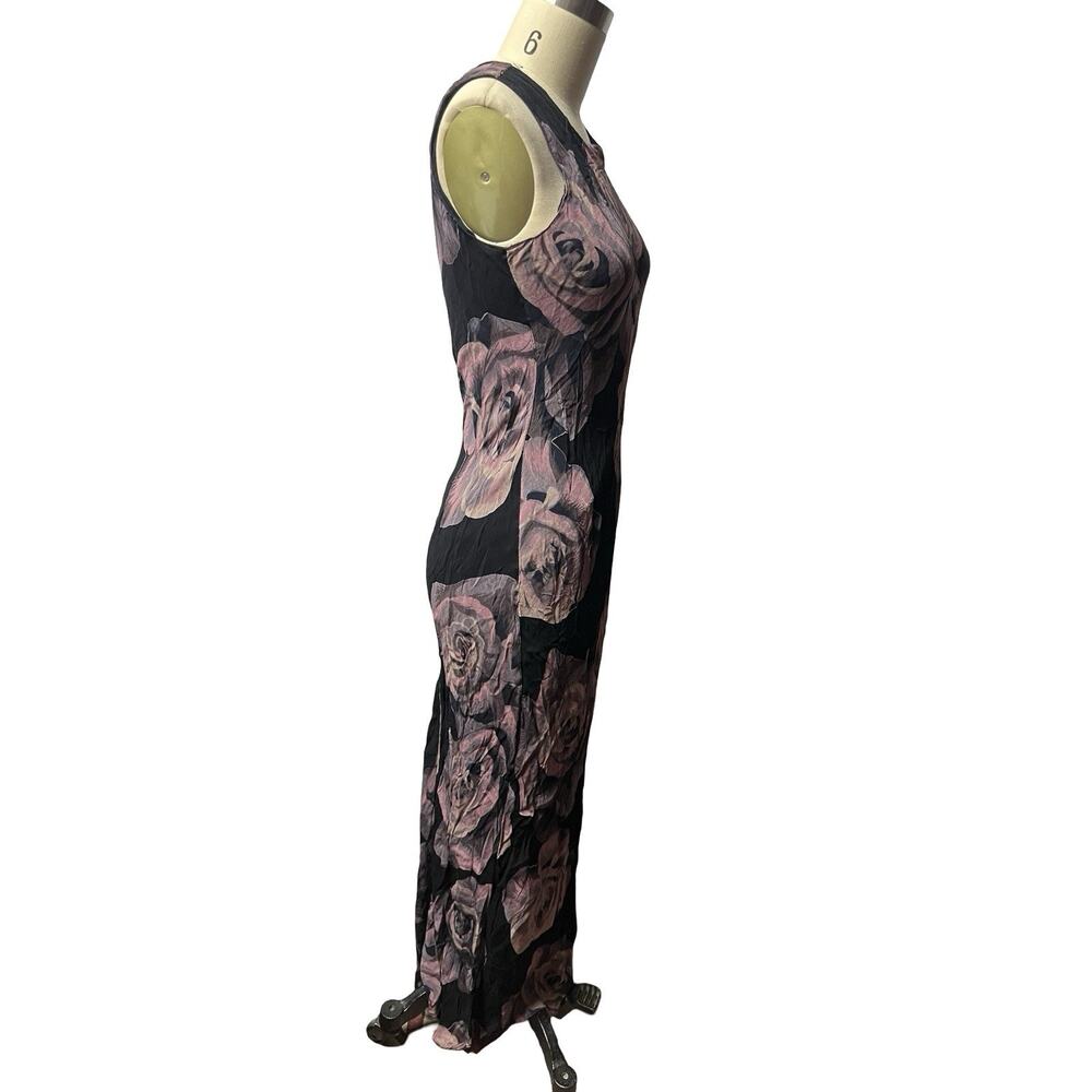Vintage Nostalgia 90s Y2K bias cut Black Purple floral maxi dress rayon sz S - Picture 8 of 12